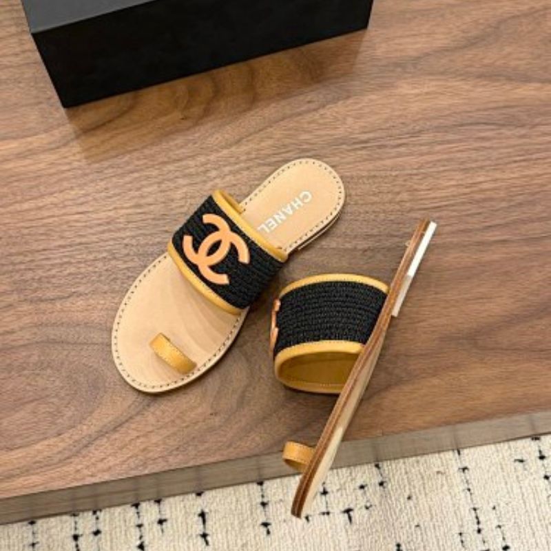 Chanel Grosgrain and Leather CC Thong Sandals,
