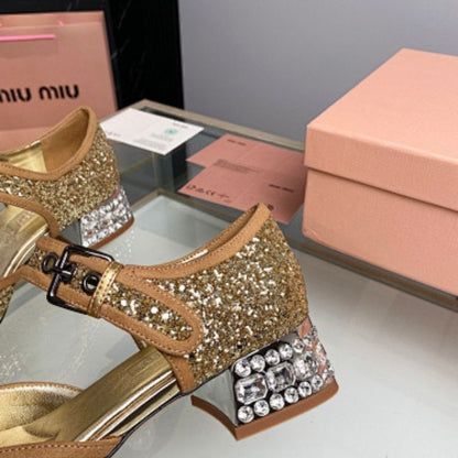 Miu Miu Glitter Mary Jane Pumps ni Golden