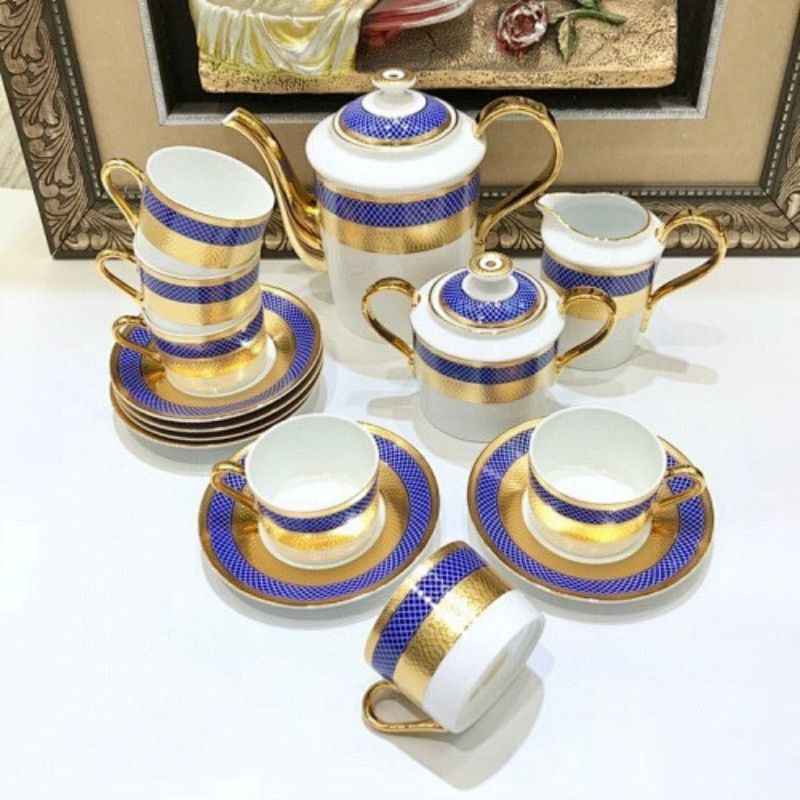 Dior royal blue and gold tea set.