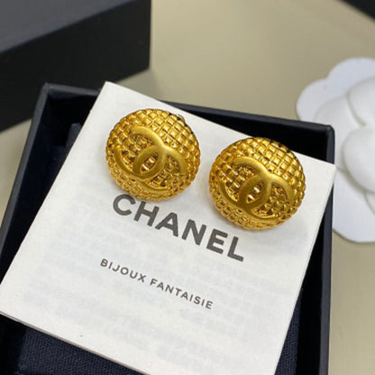 Chanel Quilted Mesh CC Button Stud Earrings