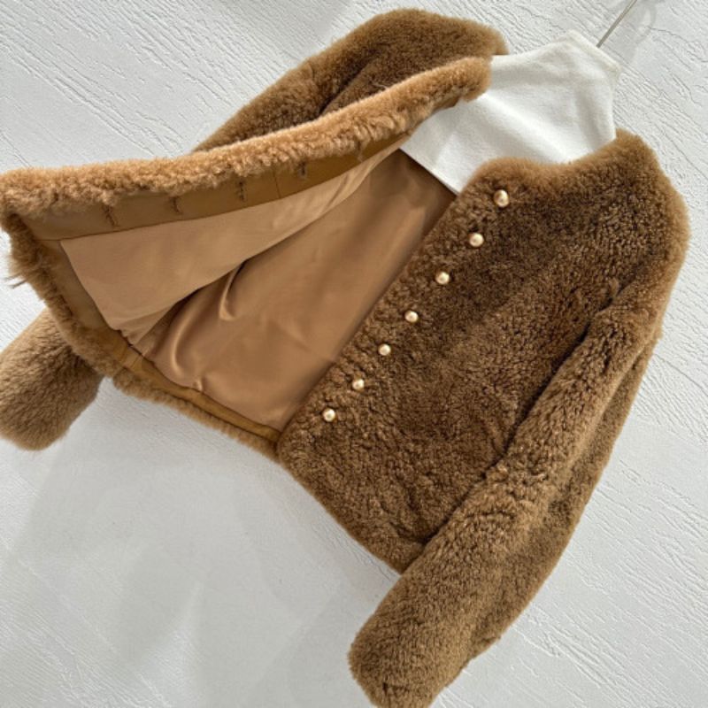 Celine brown shearling or faux-fur cropped jacket