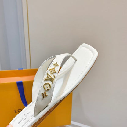 Louis Vuitton square-toe, thong mule with a stiletto heel