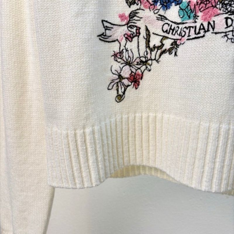 Christian Dior embroidered sweater in white cashmere knit
