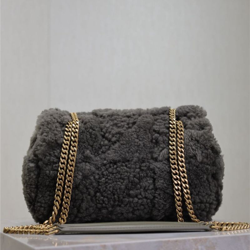 Saint Laurent Jamie Puffer Flap Bag in shearling.