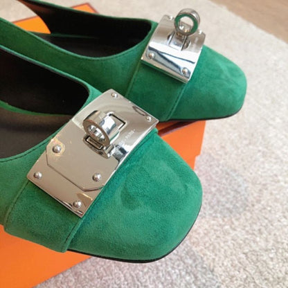 Hermès Innocente Slingback Flats in green suede,