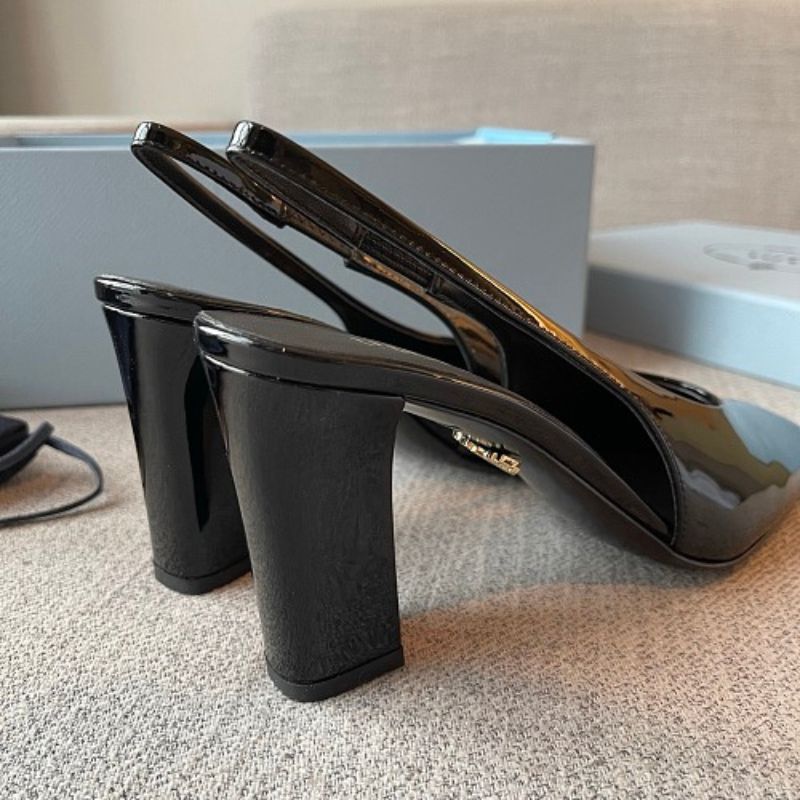 Prada Patent Leather Square-Toe Slingback Pumps in black