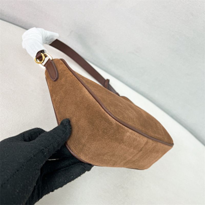 Prada Aimée Medium Suede Shoulder Bag in brown.