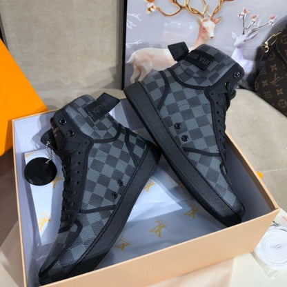 Louis Vuitton Rivoli High Top Sneakers in a black and grey Damier