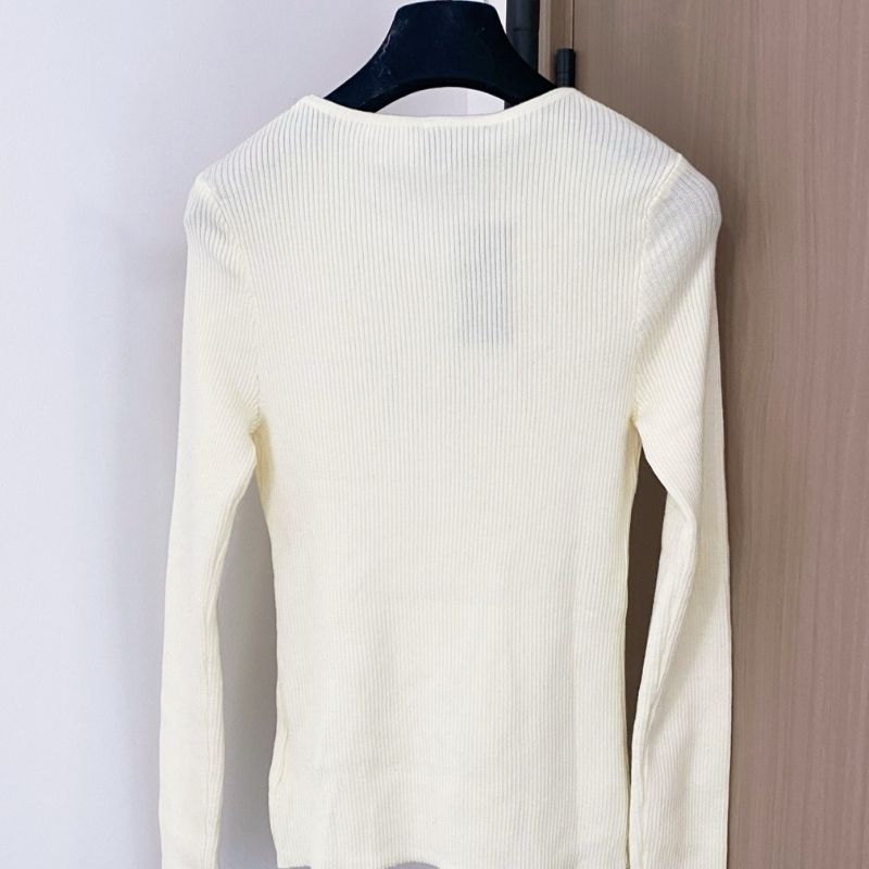 Prada ribbed knit sweater with floral appliqués on the collar