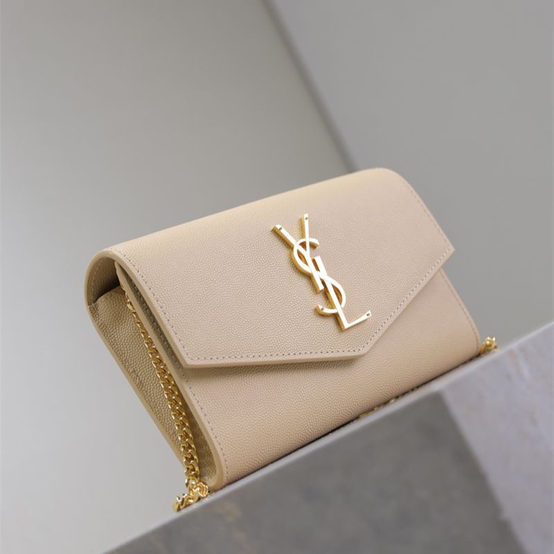 Saint Laurent Uptown Chain Wallet in Grain de Poudre Embossed Leather