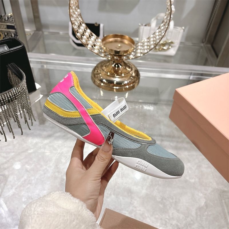 Miu Miu Gymnasium Technical Fabric and Suede Ballerinas.