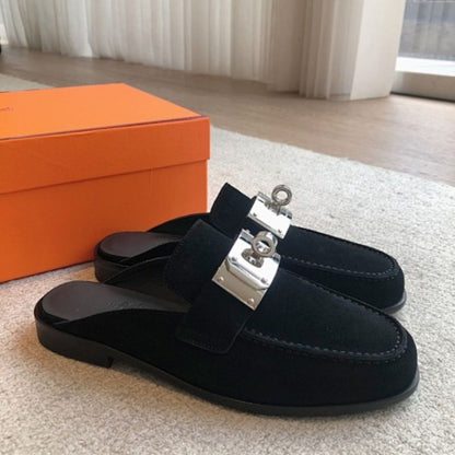 Hermès Oz Mules in noir (black) suede calfskin