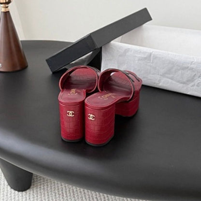Chanel Crocodile Embossed Calfskin & Patent Calfskin Mules,