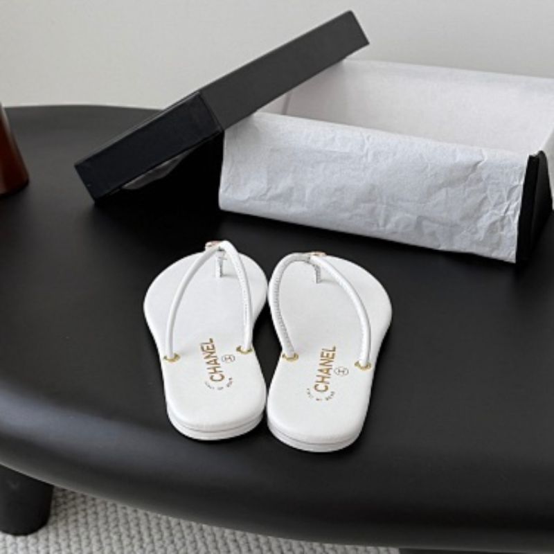 Chanel Goatskin CC Thong Flip-Flops in White