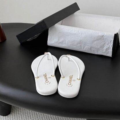 Chanel Goatskin CC Thong Flip-Flops in White