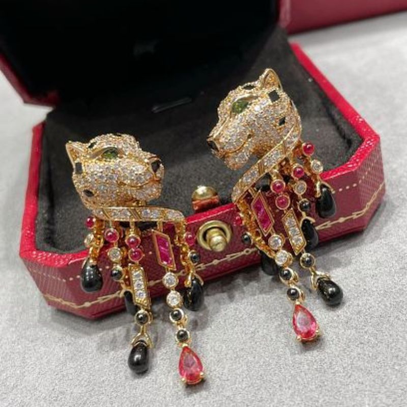 Panthère de Cartier Ruby and Onyx Tassel Drop Earrings,