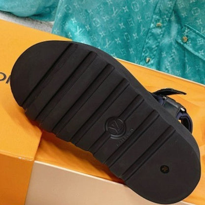 Louis Vuitton Pool Pillow Flat Comfort Sandals in the dark blue Monogram denim