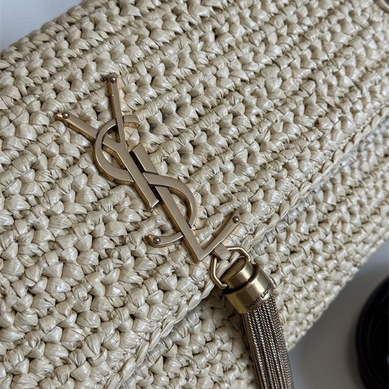 Saint Laurent Kate 99 Tassel Flap Bag in woven raffia