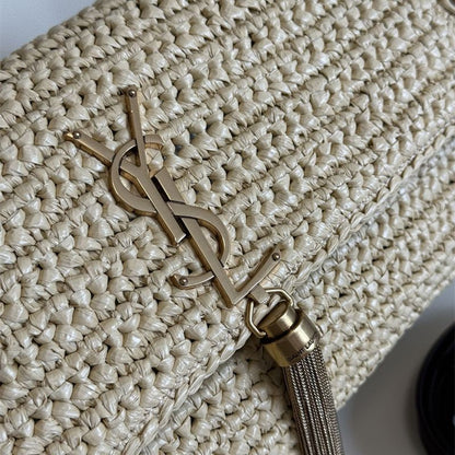 Saint Laurent Kate 99 Tassel Flap Bag in woven raffia