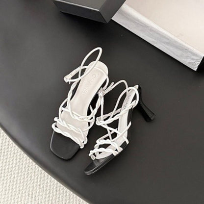 Chanel White Braided Leather CC Strappy Sandals,