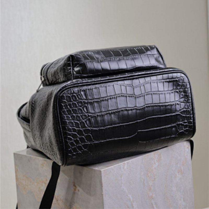 Saint Laurent City Croc-Effect Leather Backpack.