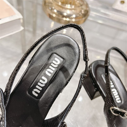 Miu Miu Velvet and Patent Leather Pearl Detail Chain Slingback flats.