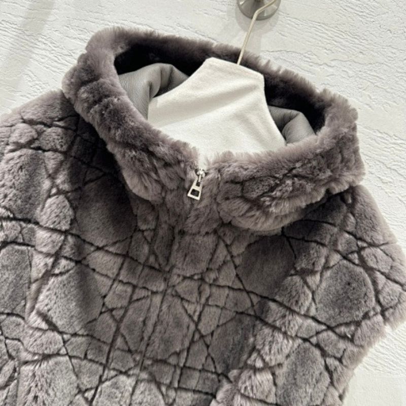 Christian Dior grey faux-fur hooded vest
