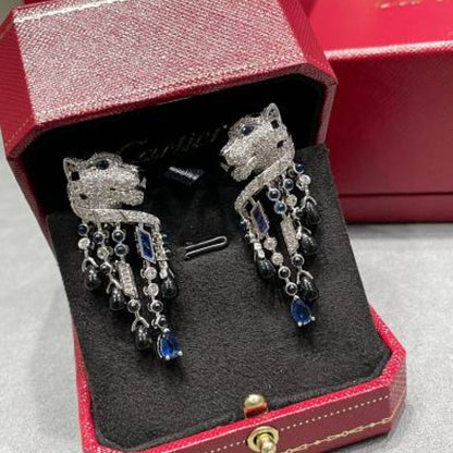 Panthère de Cartier Sapphire and Onyx Tassel Drop Earrings,