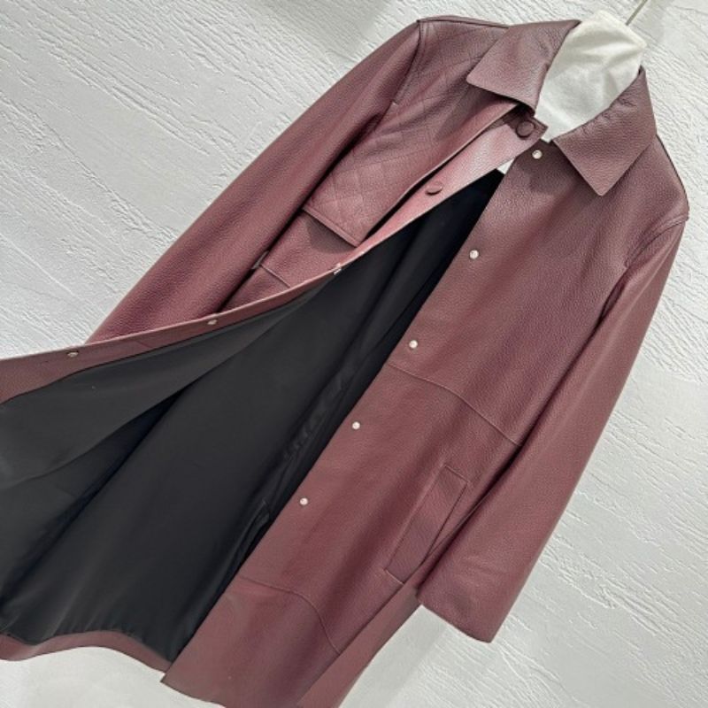 Hermès leather trench coat in a deep burgundy