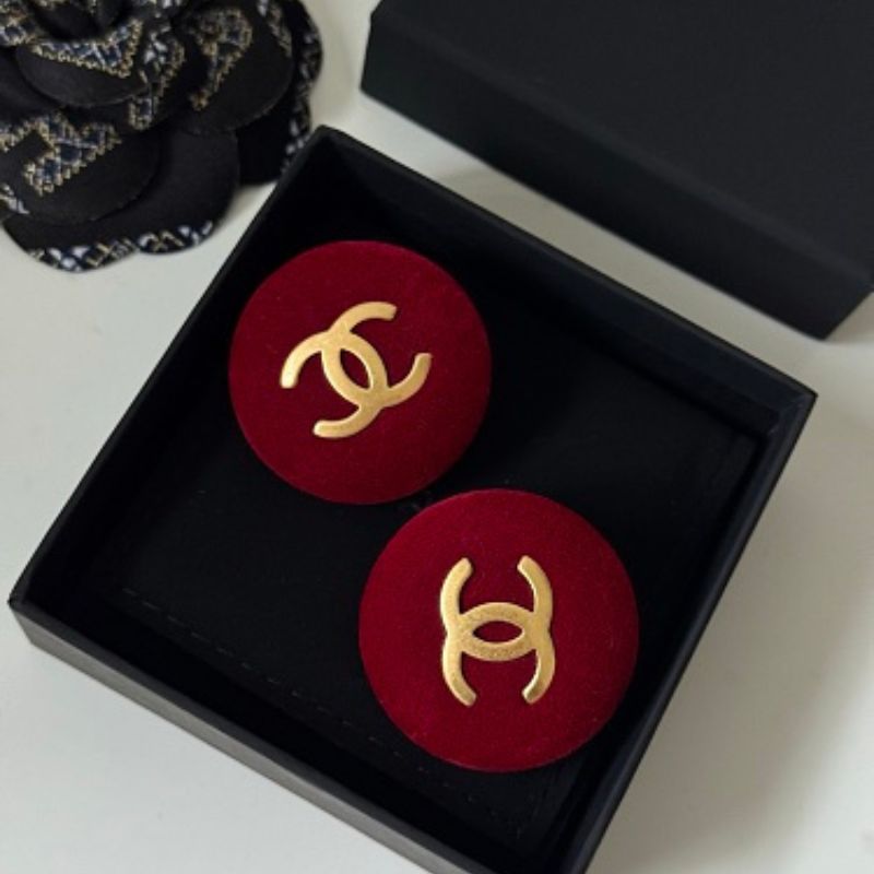 Chanel Velvet CC Button Clip-On Earrings