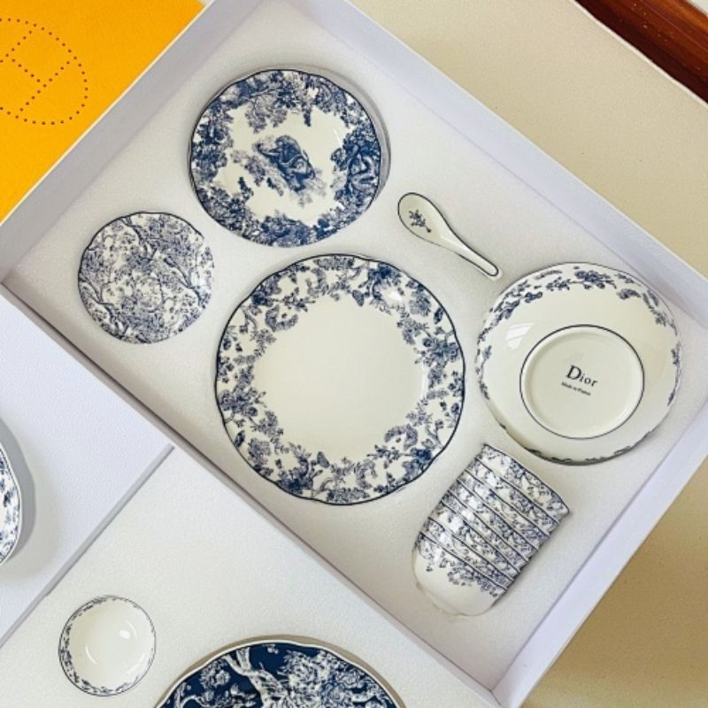 Blue and White Toile de Jouy Tableware Set from Dior Maison.