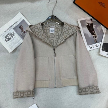 HERMES PARIS beige hooded short coat