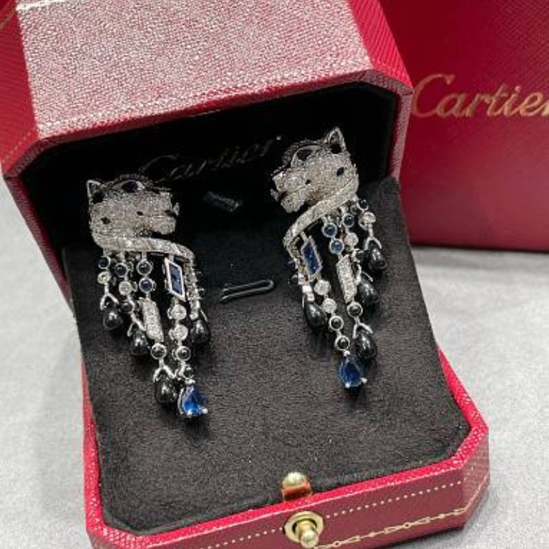 Panthère de Cartier Sapphire and Onyx Tassel Drop Earrings,