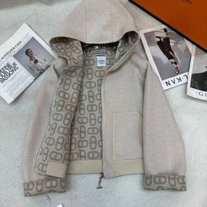 HERMES PARIS beige hooded short coat