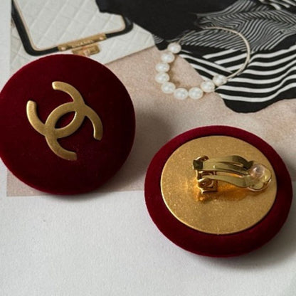 Chanel Velvet CC Button Clip-On Earrings