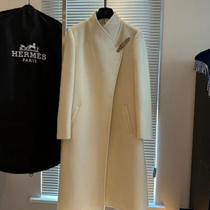 HERMES PARIS  asymmetrical wrap coat with a buckle closure