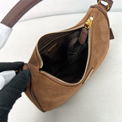 Prada Aimée Medium Suede Shoulder Bag in brown.
