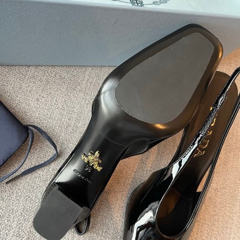 Prada Patent Leather Square-Toe Slingback Pumps in black