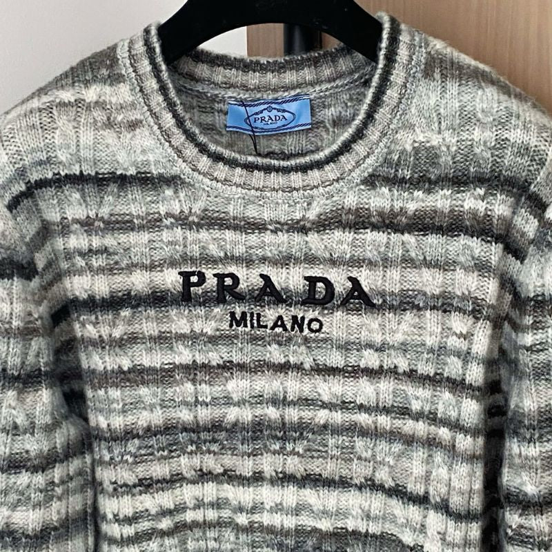 Prada intarsia-knit crew-neck sweater.