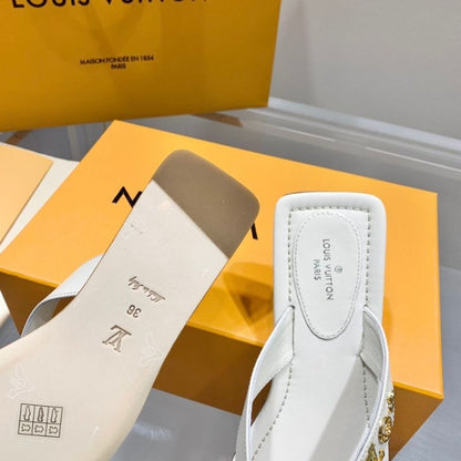 Louis Vuitton square-toe, thong mule with a stiletto heel