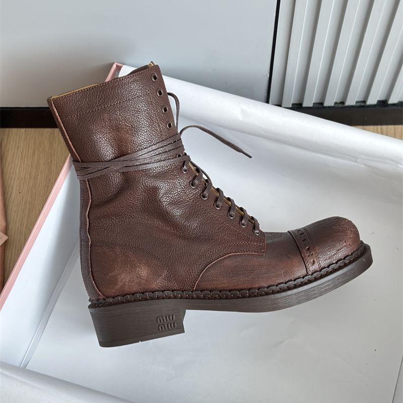 Miu Miu Calfskin Cap-Toe Combat Boots