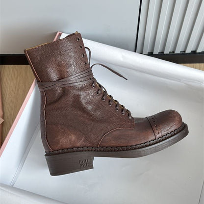 Miu Miu Calfskin Cap-Toe Combat Boots