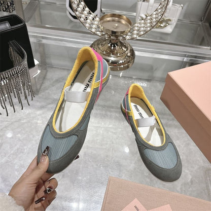 Miu Miu Gymnasium Technical Fabric and Suede Ballerinas.