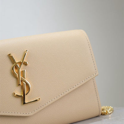 Saint Laurent Uptown Chain Wallet in Grain de Poudre Embossed Leather