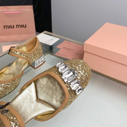 Miu Miu Glitter Mary Jane Pumps ni Golden
