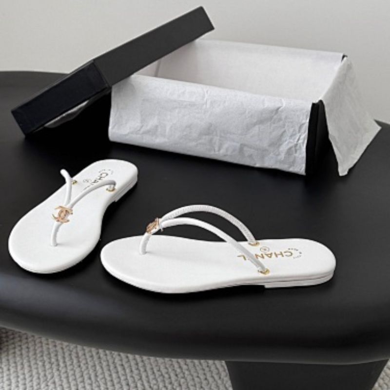 Chanel Goatskin CC Thong Flip-Flops in White