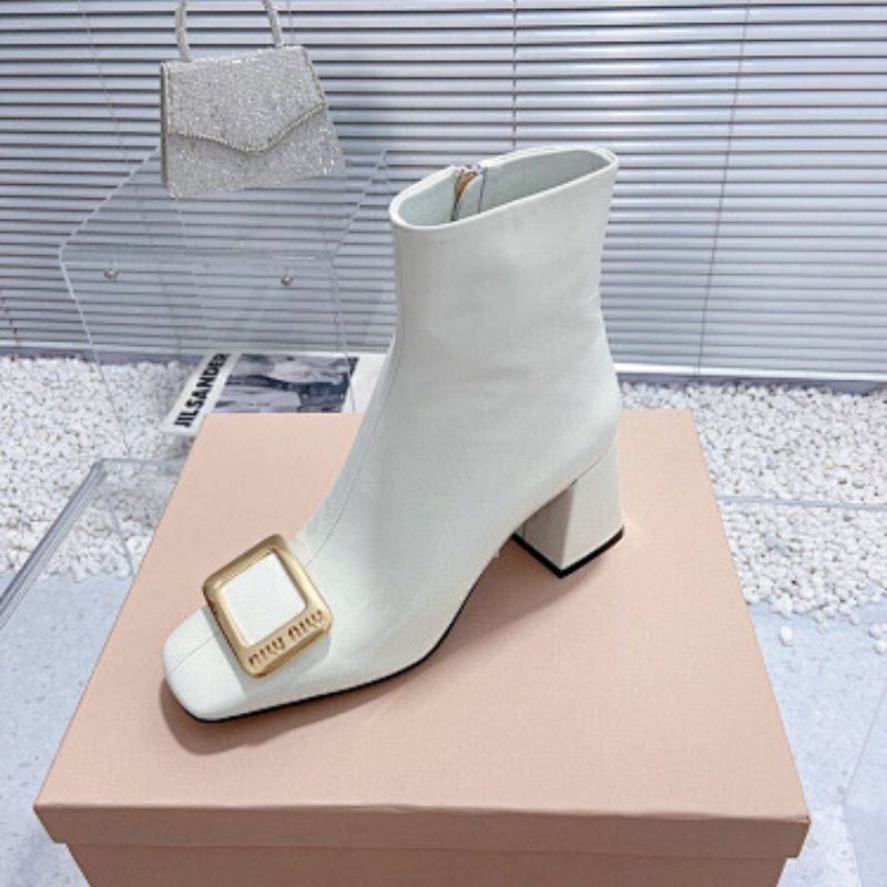 Miu Miu Square-Toe Ankle Boots with gold-tone hardware.