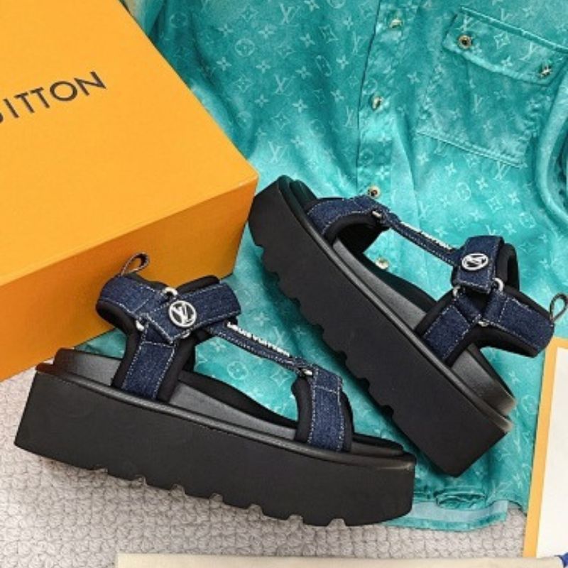 Louis Vuitton Pool Pillow Flat Comfort Sandals in the dark blue Monogram denim