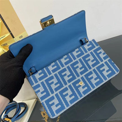 Fendi Baguette Chain Bag in blue denim