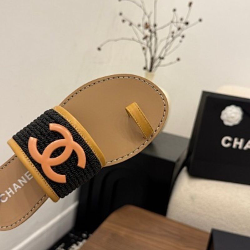 Chanel Grosgrain and Leather CC Thong Sandals,